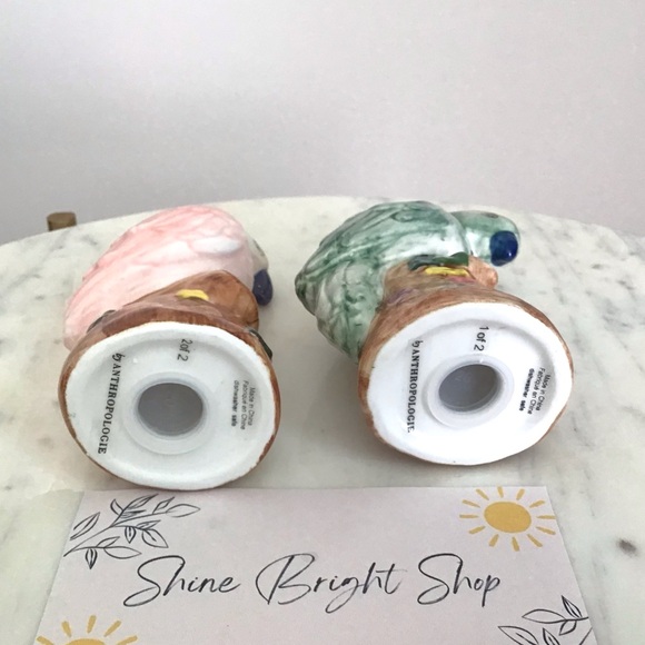 Anthropologie Handpainted Glazed Stoneware Salt and Pepper Shakers Birds NIB NWT - Picture 8 of 12